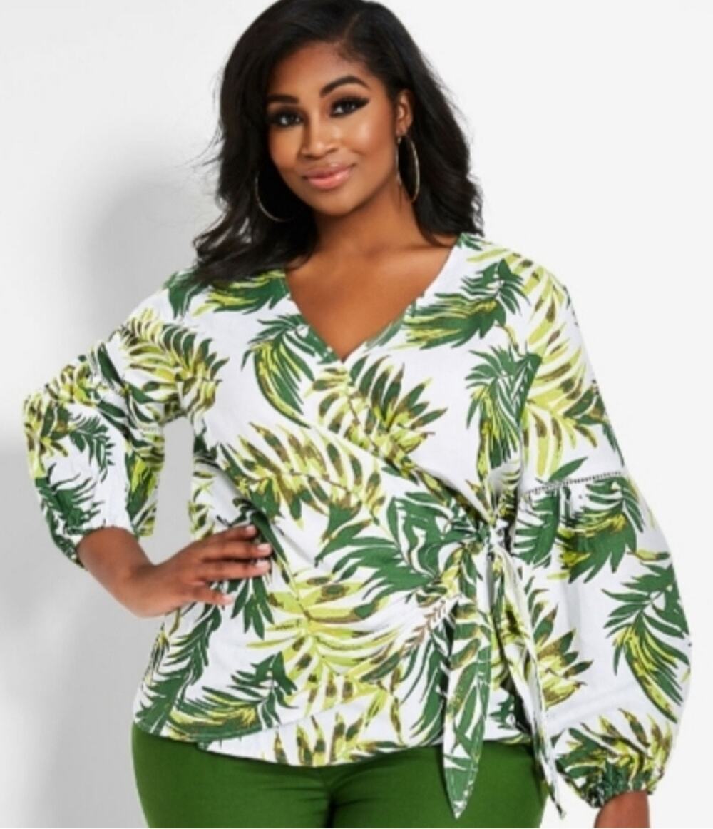 NEW ASHLEY STEWART Blouse Size 14 Linen Blend Tropical Coastal Breathable NWOT - Picture 1 of 13